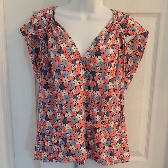Michael Kors Tops - Michael Kors Floral Print Blouse - Coral/pink. Blue  and White.